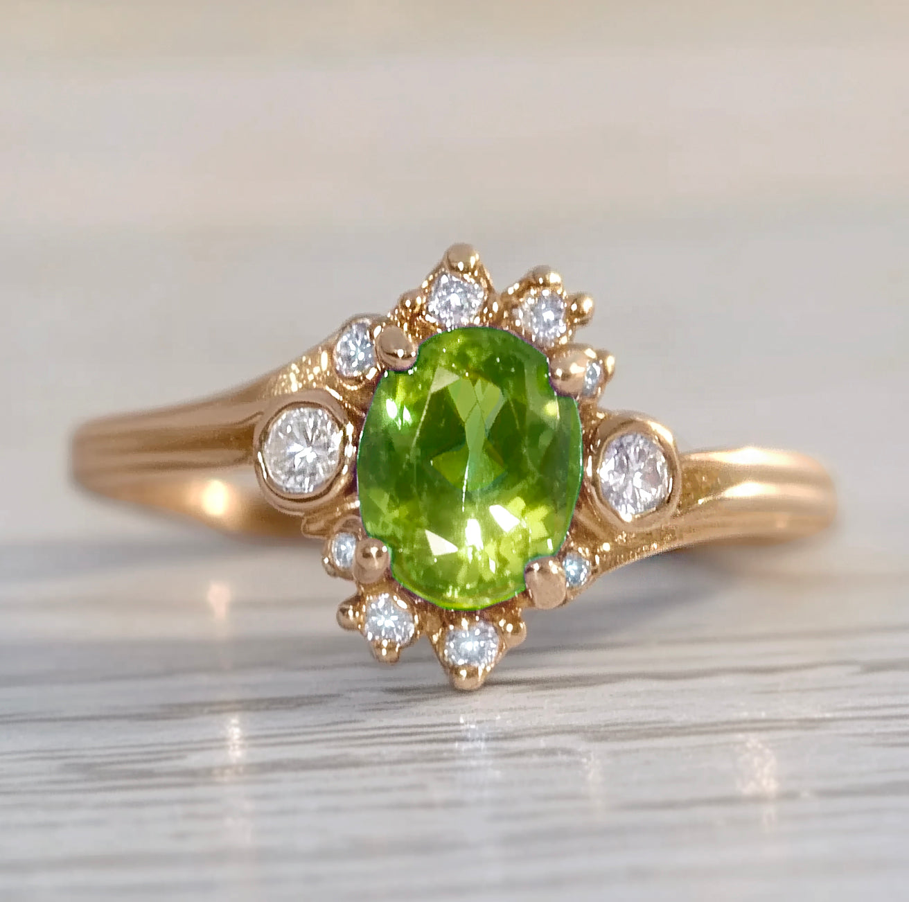 Green Peridot Engagement ring, Peridot Engagement ring