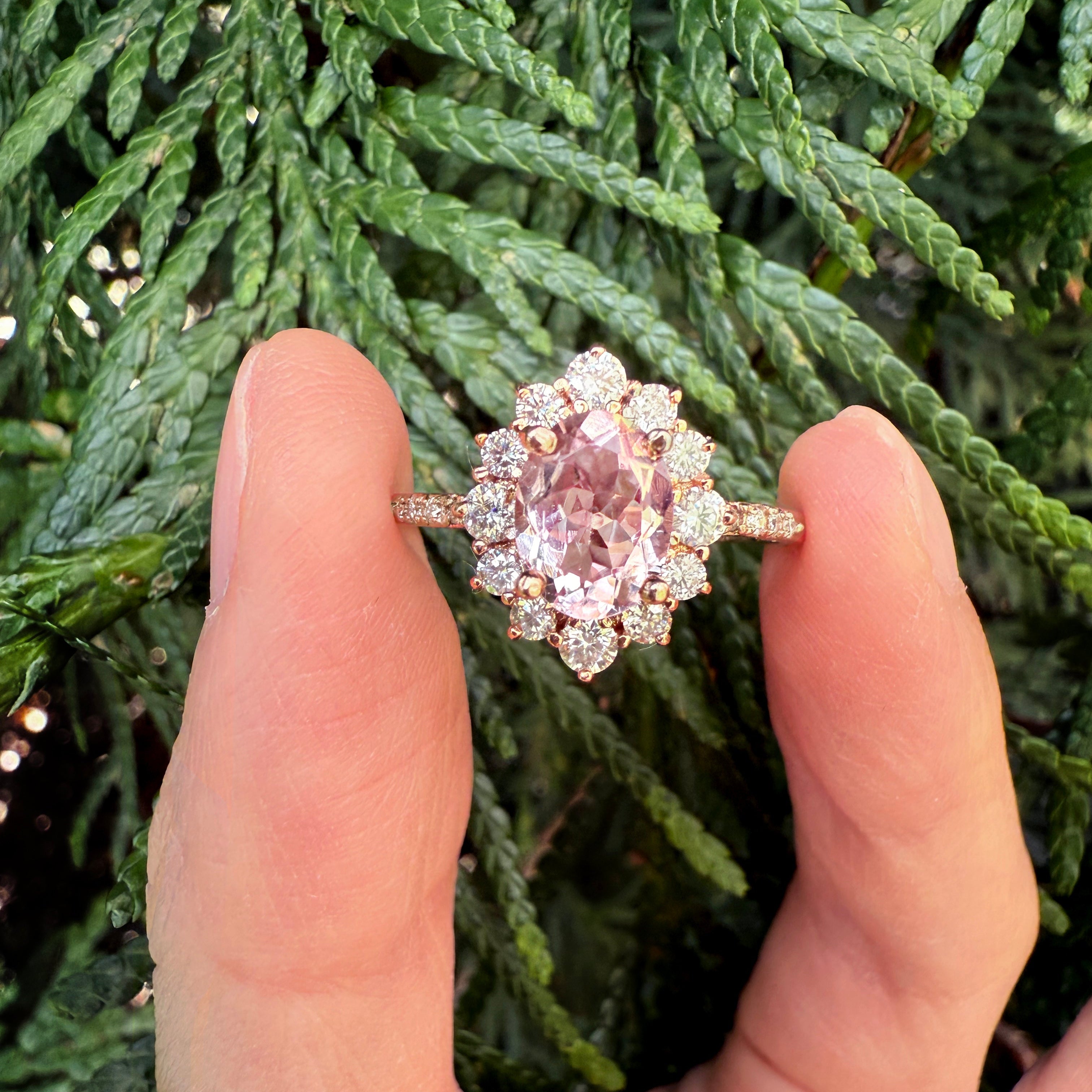 Cotton candy Rose quartz Ring, 14k Gold Engagement Ring