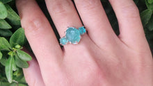 Load and play video in Gallery viewer, Triple Raw Aquamarine Engagement ring, Raw Aquamarine ring
