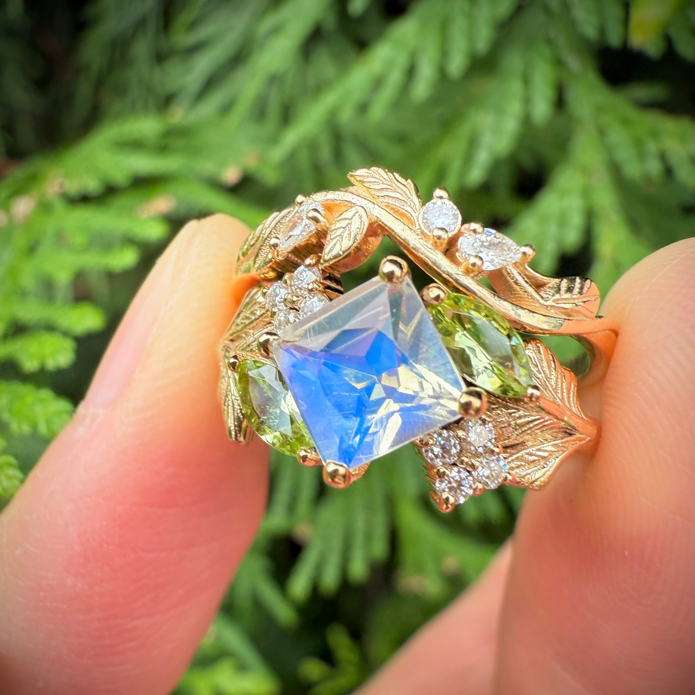 Lavinia 14k Gold Moonstone Engagement Ring, Solid Gold Moonstone Ring