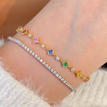 Load image into Gallery viewer, Color of Sapphire Bracelet, Rainbow Sapphire Bracelet, Square Sapphire Bracelet
