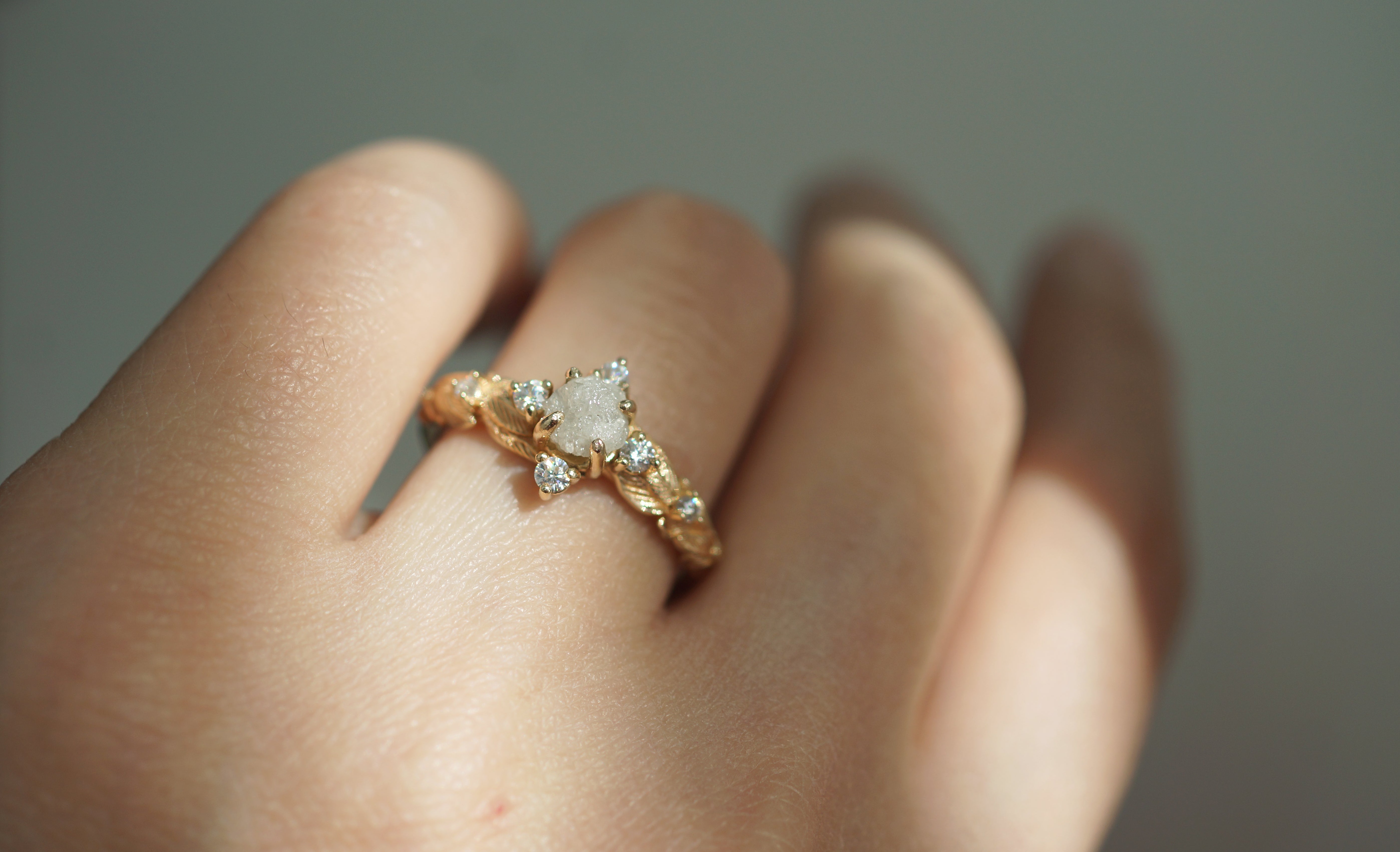 raw unpolished diamond engagement ring