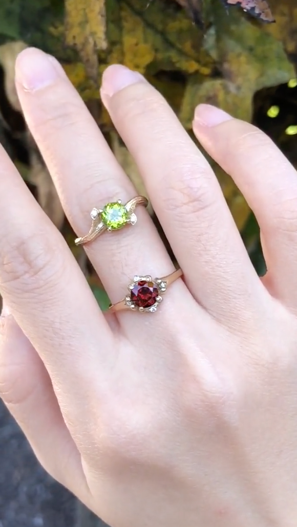 Crimson Flame Garnet Ring, Dainty Garnet engagement ring