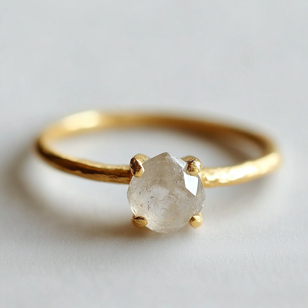 Minimalist Diamond Ring, Simple Dainty Raw Diamond Engagement Ring