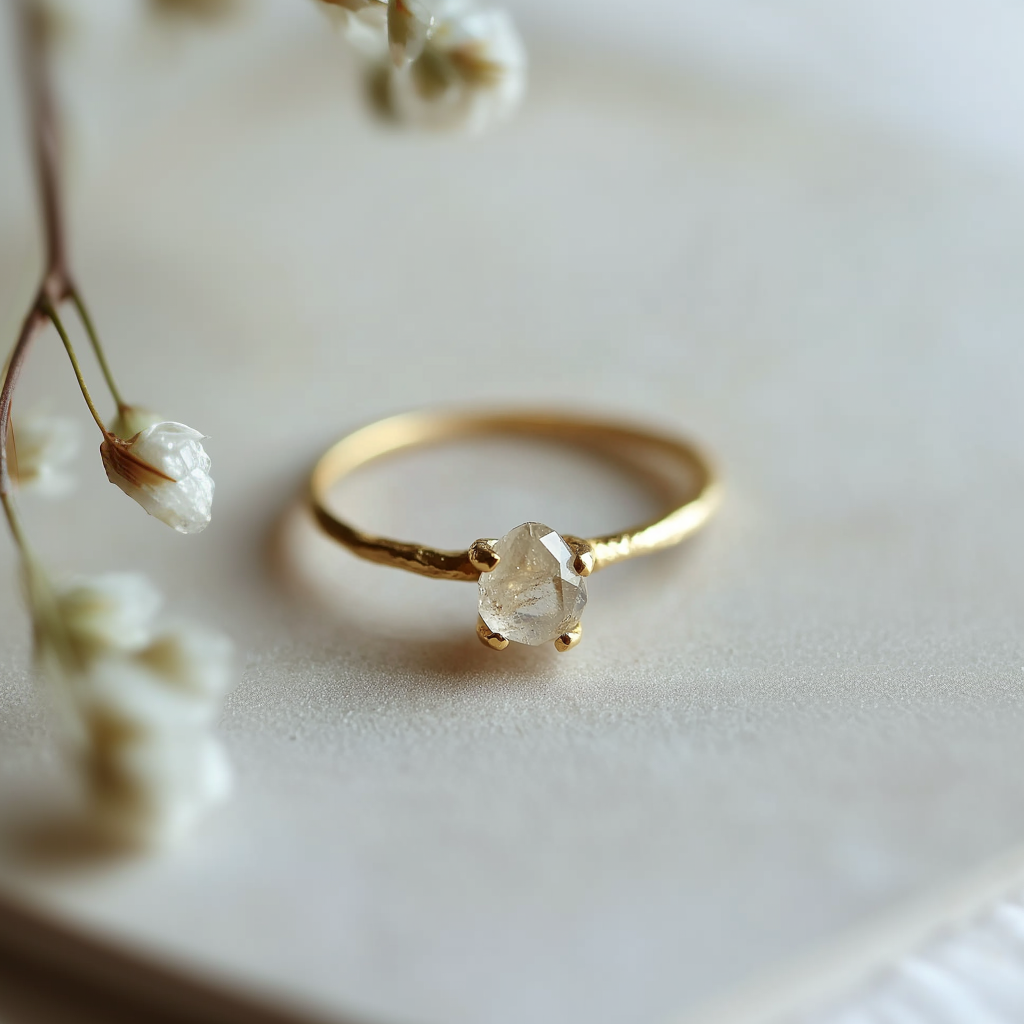 Simple Diamond Ring, Minimalist Raw Diamond Engagement Ring