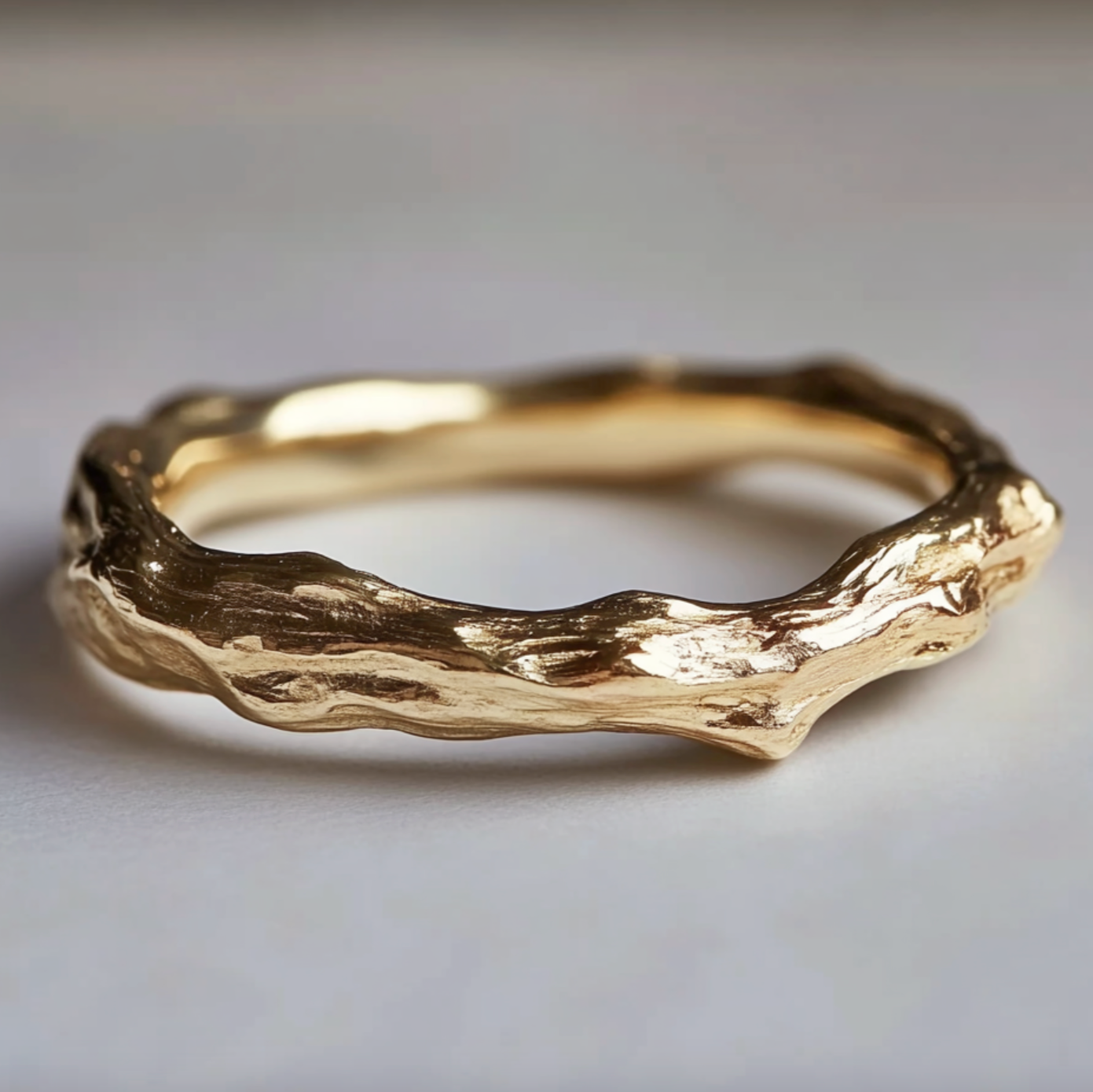 Gold twig wide band, Gold Wedding Band, Strong Band for men and women