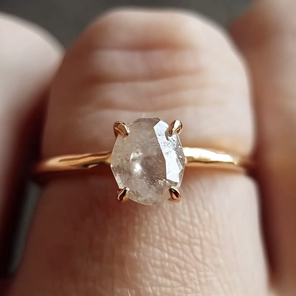 Simple Diamond Ring, Minimalist Raw Diamond Engagement Ring