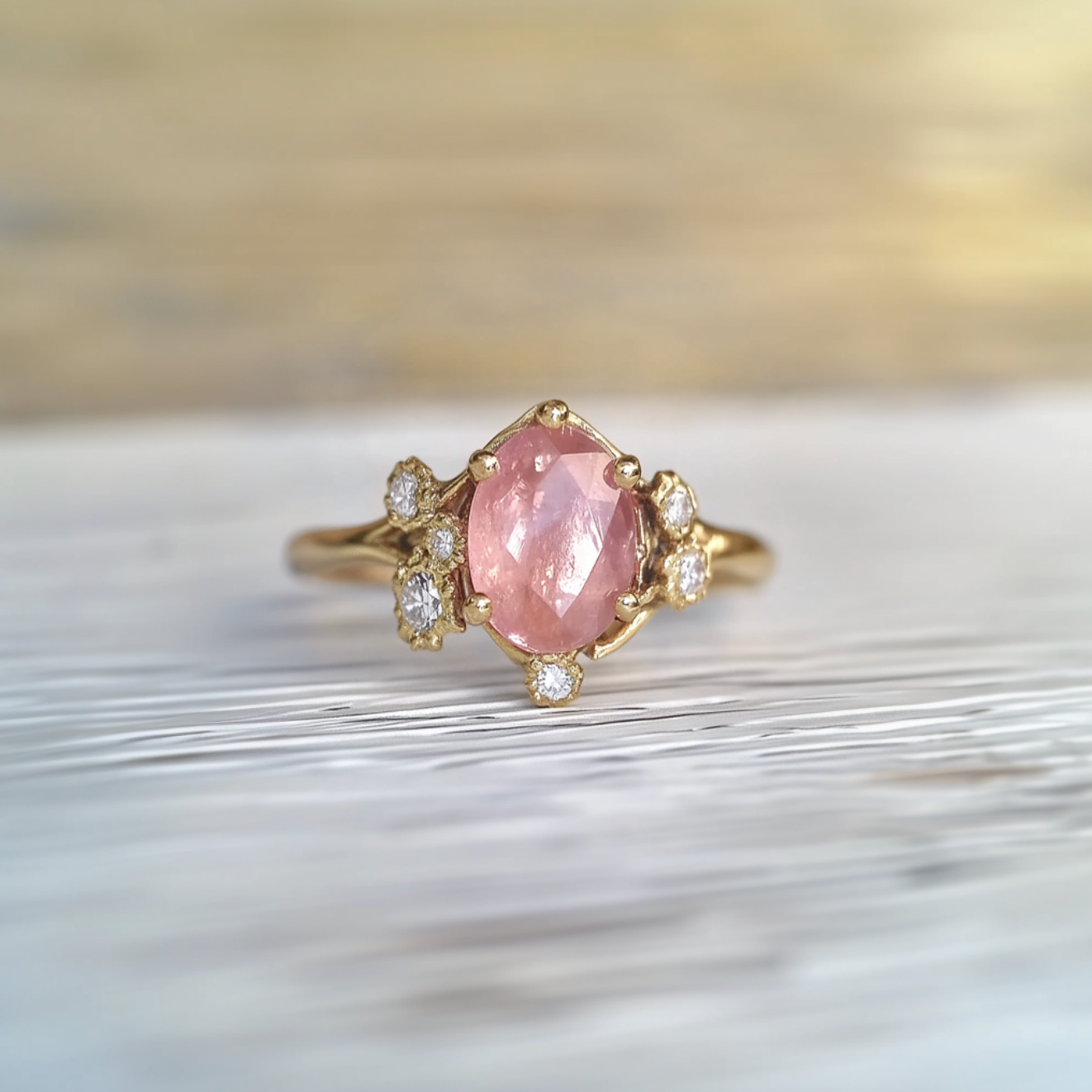 Starry night 14k Rose Quartz Engagement Ring, Engagement ring