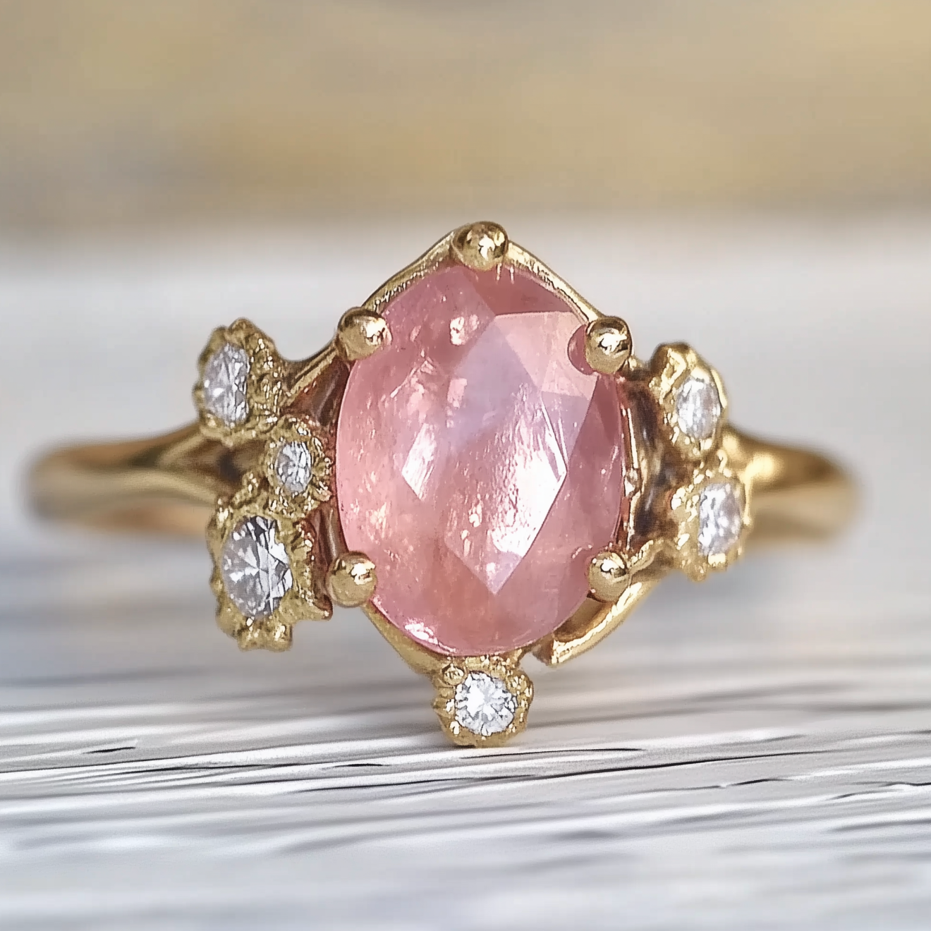 Starry night 14k Rose Quartz Engagement Ring, Engagement ring