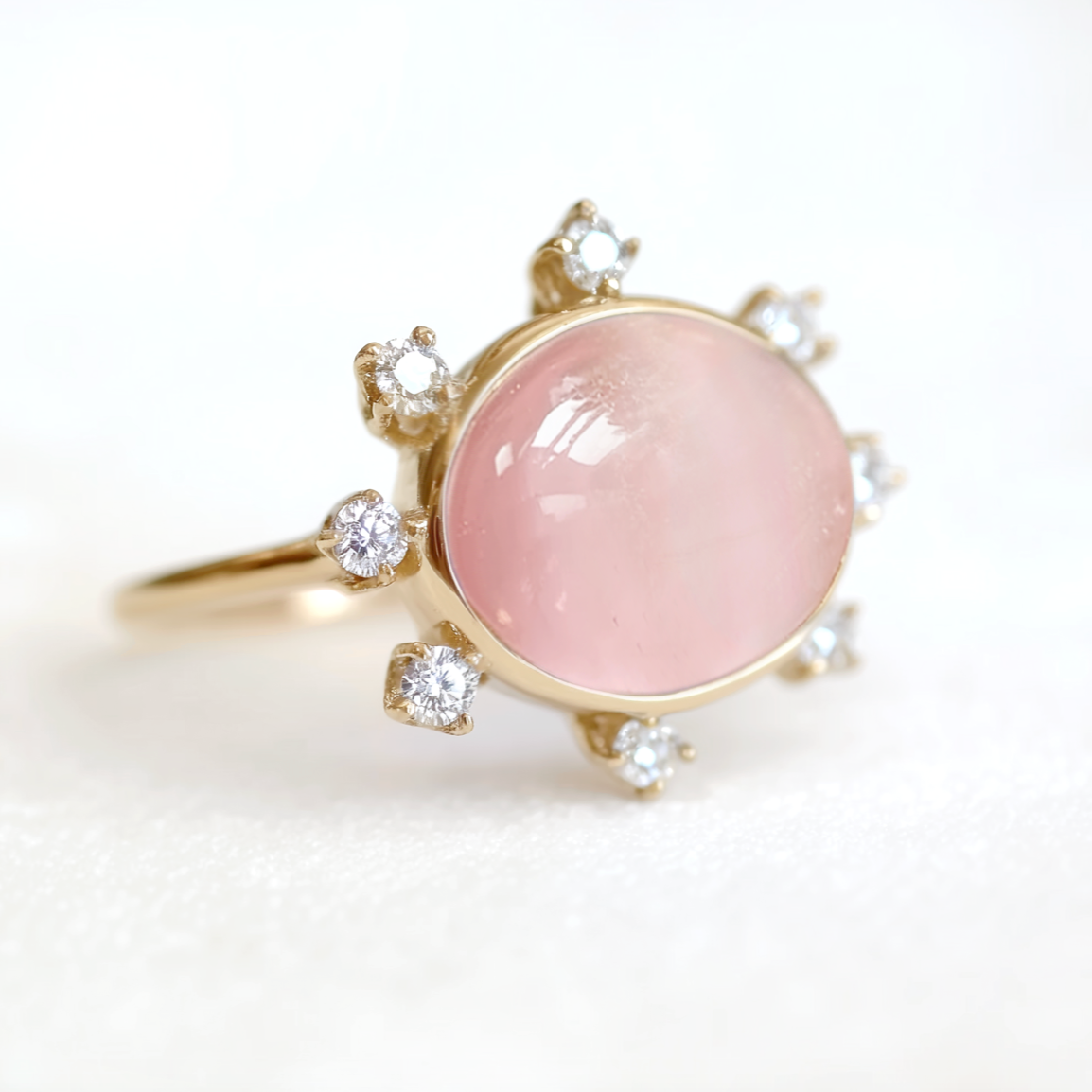 Rosavellea Ring, 14k Rose Quartz Engagement Ring, Pink Rose Quartz Engagement ring