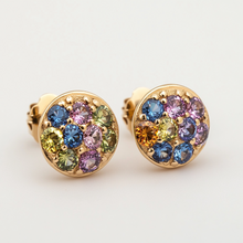 Load image into Gallery viewer, Color burst Gemstone Studs, Multistone earrings studs, Asymmetric Color Round Studs
