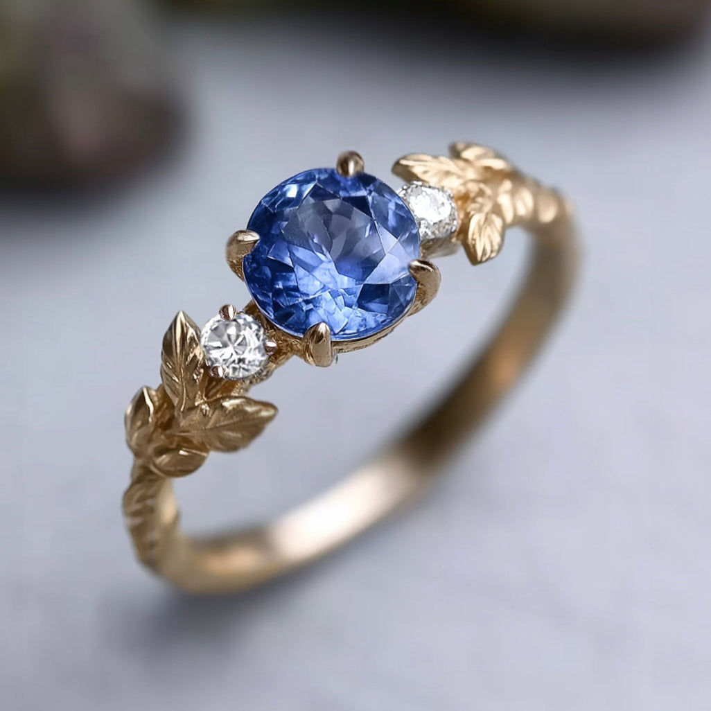 Starfall Valley 14k Yellow Gold Sapphire Engagement ring, Blue Sapphire Engagement ring
