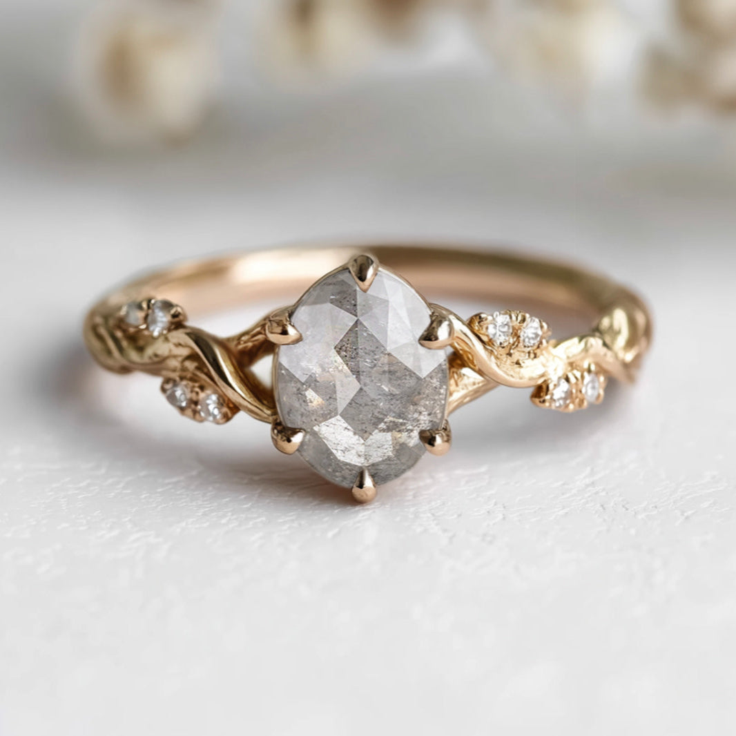 Nebrisa Salt and Pepper Diamond Ring, Oval Diamond Engagement Ring