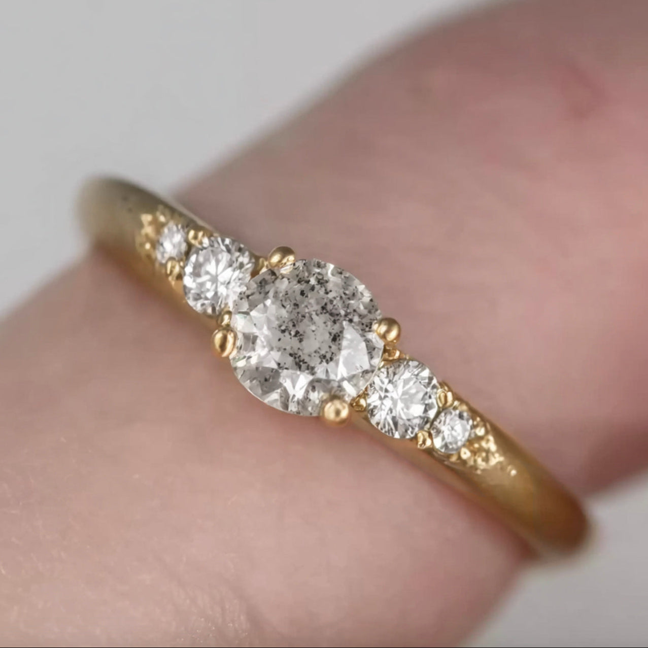 Salt and Pepper Diamond Engagement Ring, Brush finish Salt and Pepper Diamond Ring