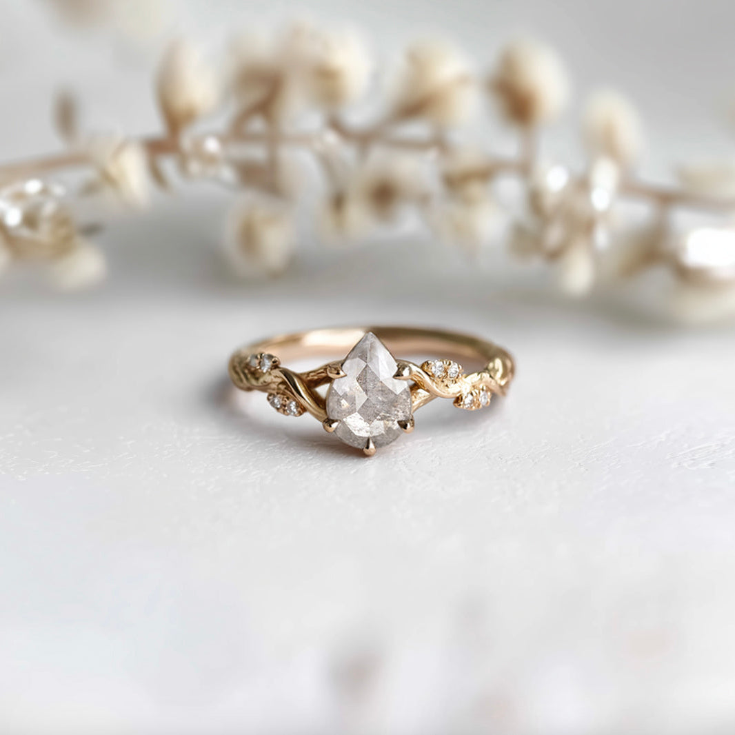 Obscyra Salt and Pepper Diamond Ring, Oval Diamond Engagement Ring Gold