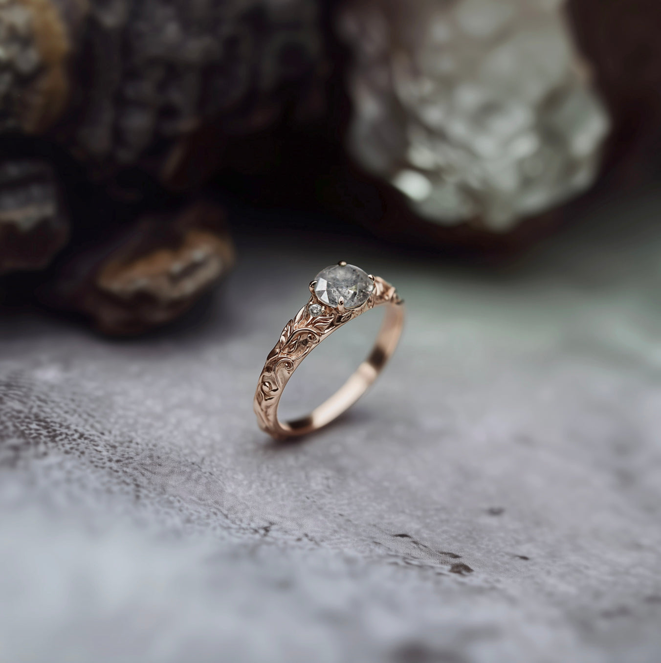 Salt and Pepper Diamond Wedding Ring, Engraved Salt and Pepper Diamond Ring