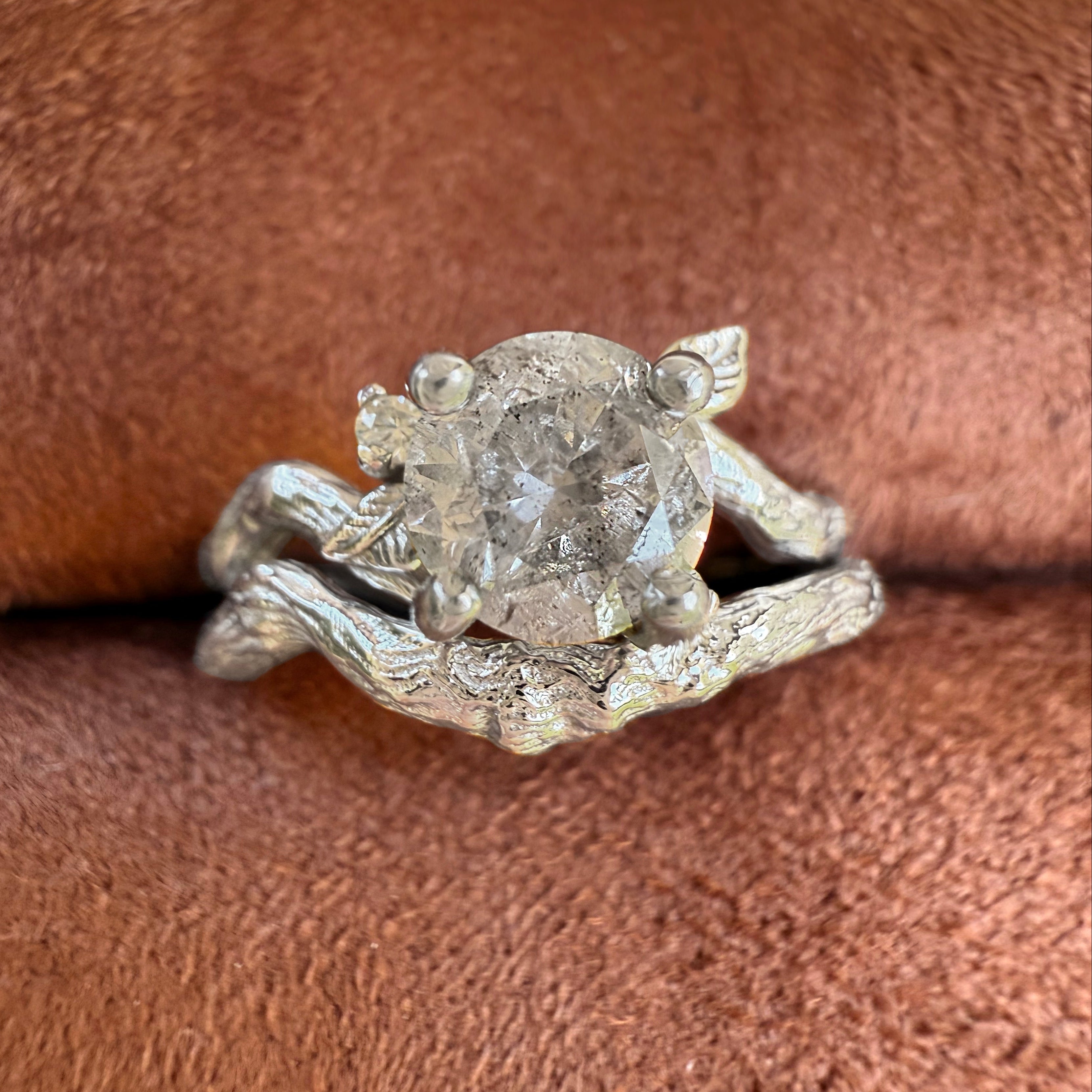 Salt and Pepper Diamond Wedding Rings, 14k Gold Twig Diamond Engagement Ring