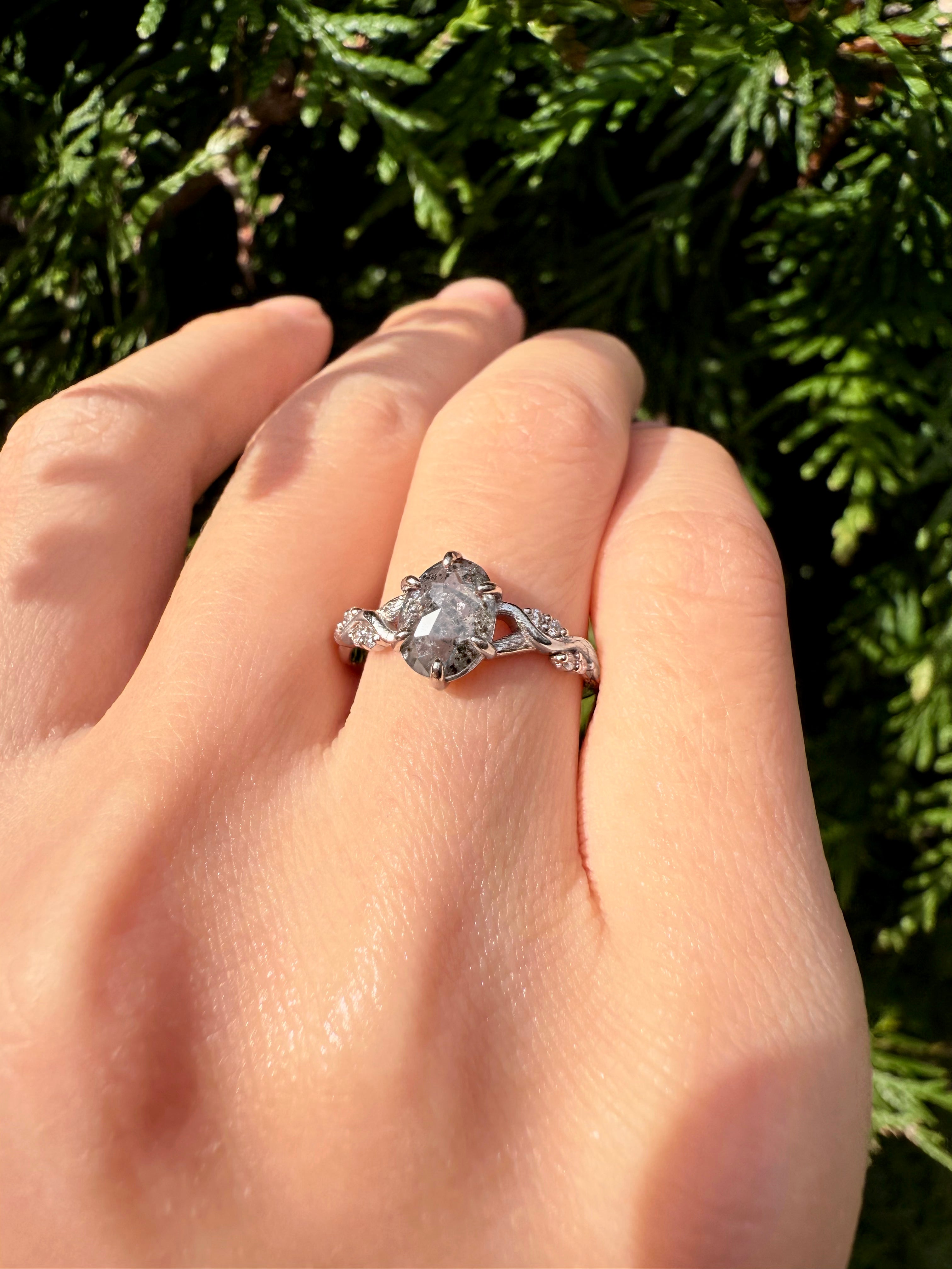 Nebrisa Salt and Pepper Diamond Ring, Oval Salt and Pepper Diamond Engagement Ring