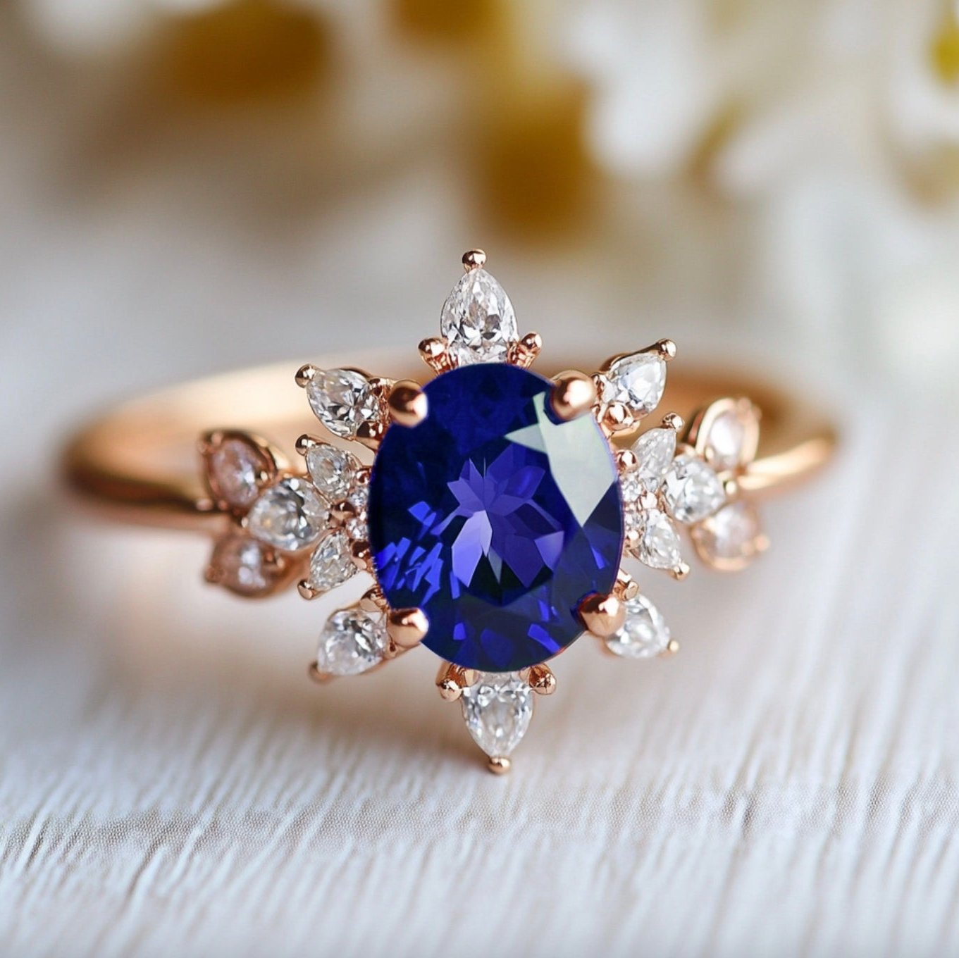 Morning Star Blue Sapphire Engagement ring, Sapphire Engagement ring