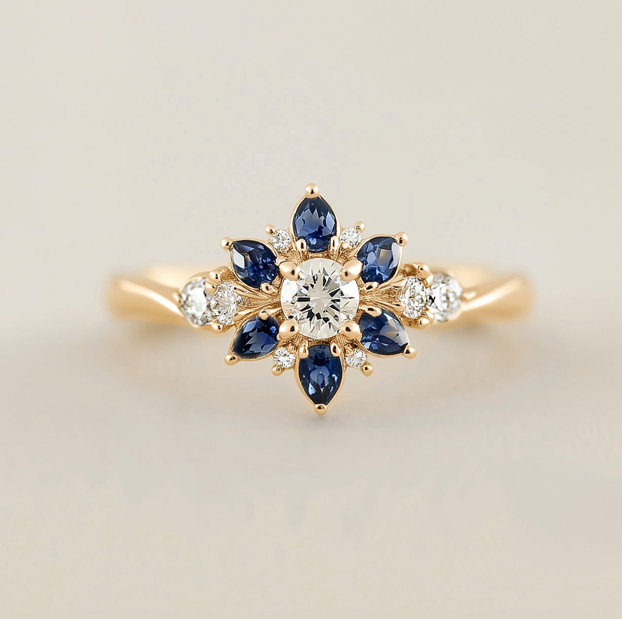 Blue-eyed Grass, 14k Gold Natural Blue Sapphire ring, Sapphire Engagement Ring