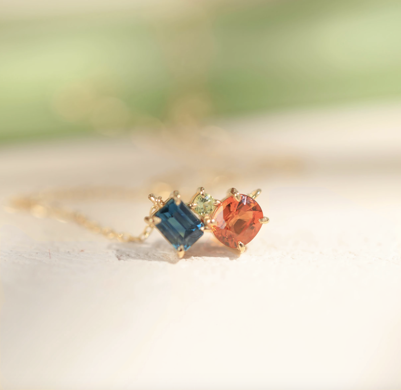 Sapphire and Garnet 18k Gold Necklace, 18k Gold Birthstone Necklace, Sapphire Pendant