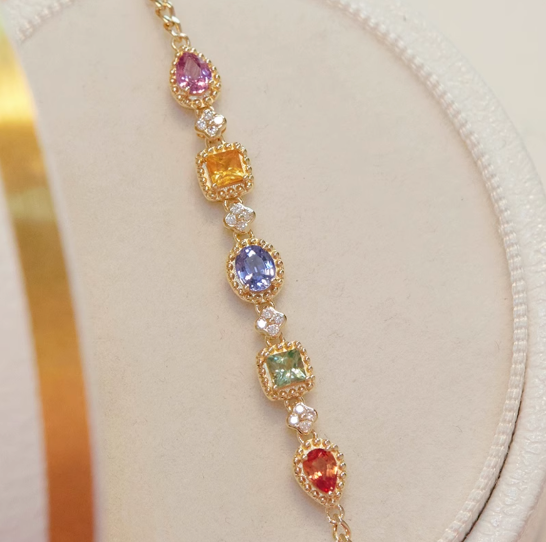 Color of Sapphire Bracelet, Solid 18k Gold Bracelet, Colorful Natural Sapphire Summer Bracelet