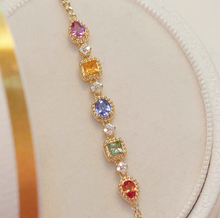 Load image into Gallery viewer, Color of Sapphire Bracelet, Solid 18k Gold Bracelet, Colorful Natural Sapphire Summer Bracelet
