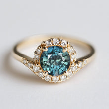 Load image into Gallery viewer, Morning Dew Halo Sapphire Engagement Ring, 14k Blue Sapphire Engagement Ring
