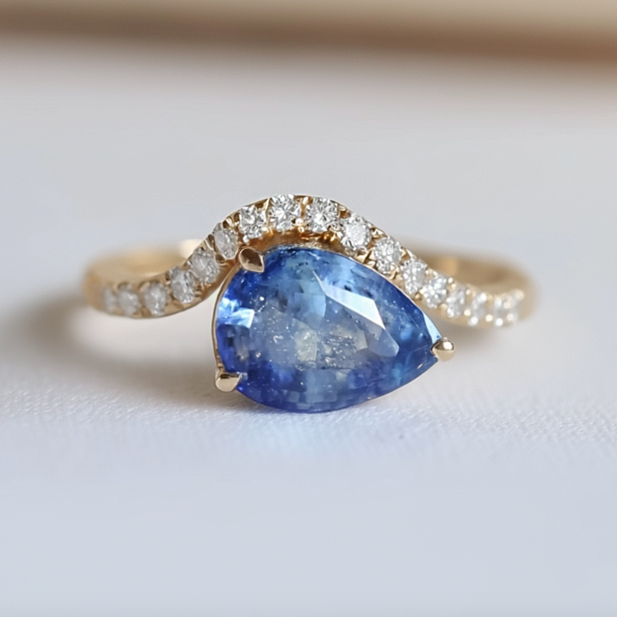 Sleeping Moon Blue Sapphire ring, Dainty Blue Sapphire Engagement ring, Engagement Ring