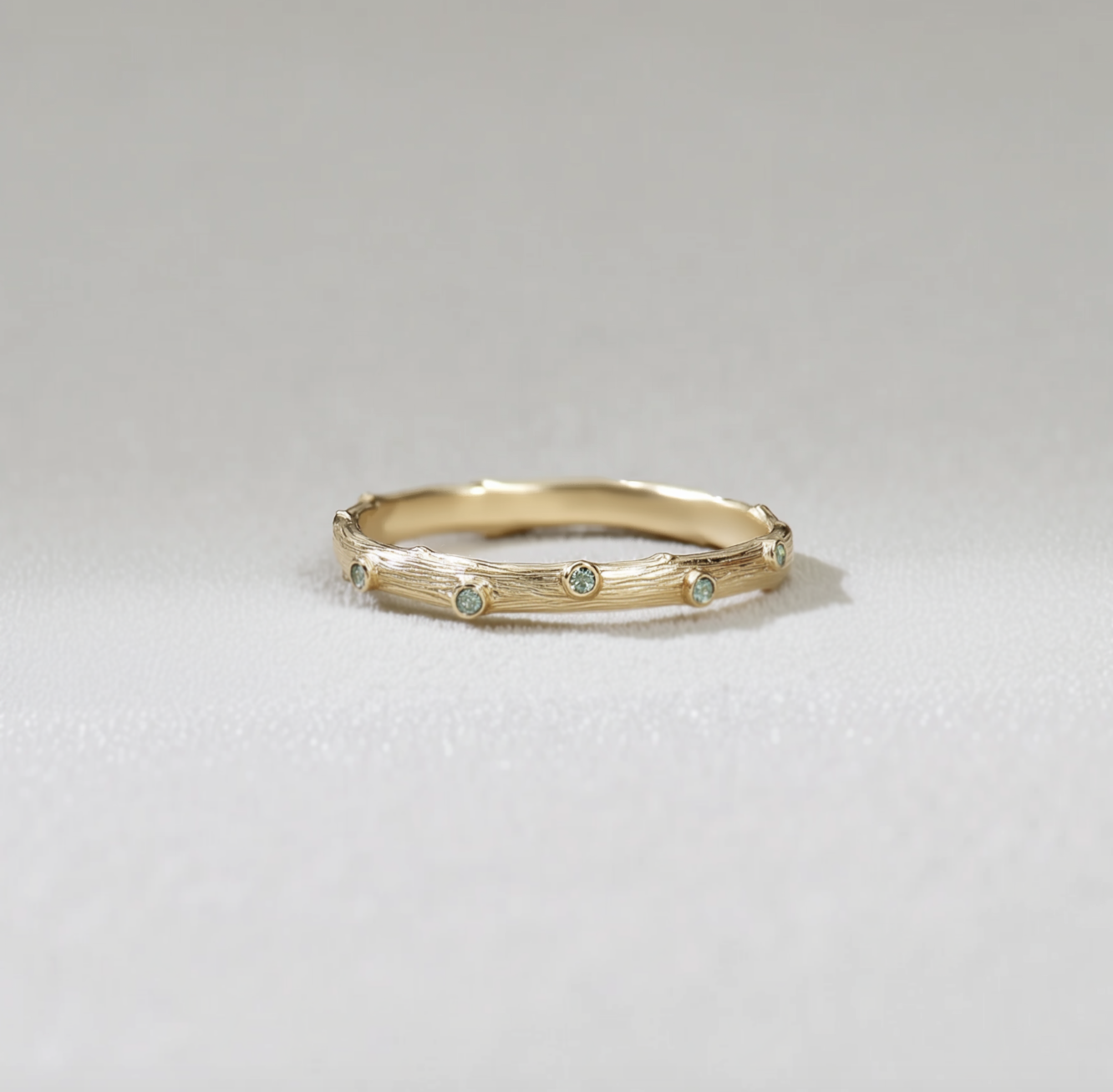 Green Sapphire Twig ring, Sapphire Wedding ring, Straight Twig Band