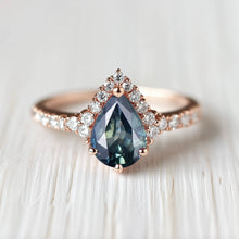 Load image into Gallery viewer, 14k Sapphire Engagement Ring, Half Halo Blue Sapphire Engagement Ring, Sapphire Wedding Ring
