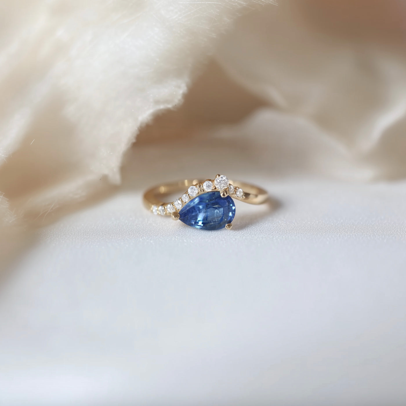 Rayvera Blue Sapphire ring, Dainty Blue Sapphire Engagement ring, Engagement Ring