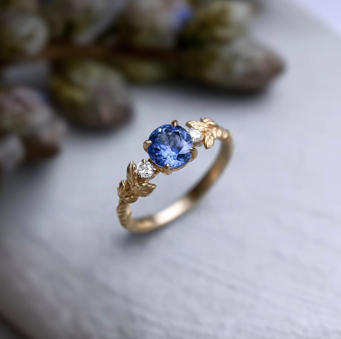 Starfall Valley 14k Yellow Gold Sapphire Engagement ring, Blue Sapphire Engagement ring
