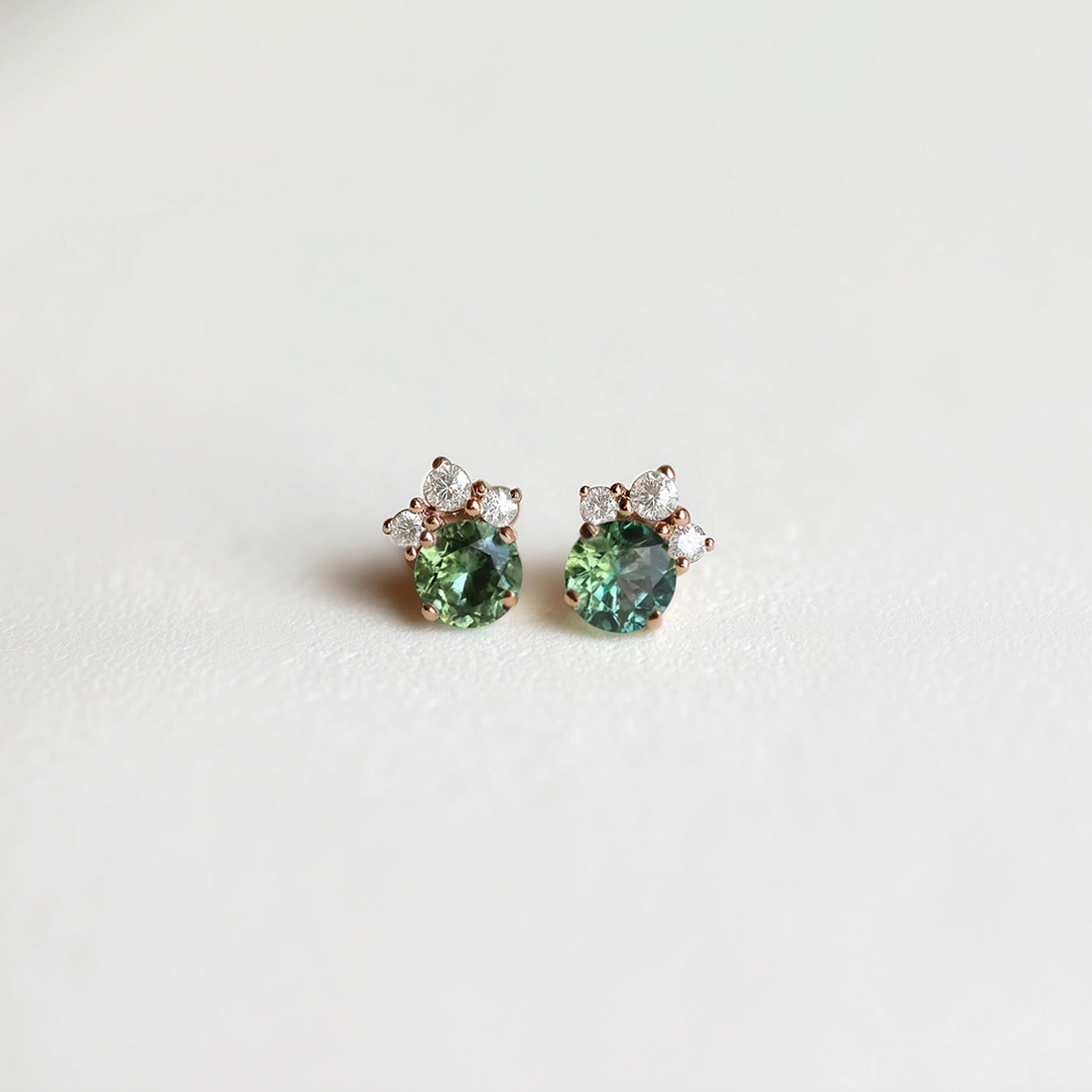 Dainty Blue Green Sapphire Studs Solid Gold, Green Sapphire Gold Earring studs