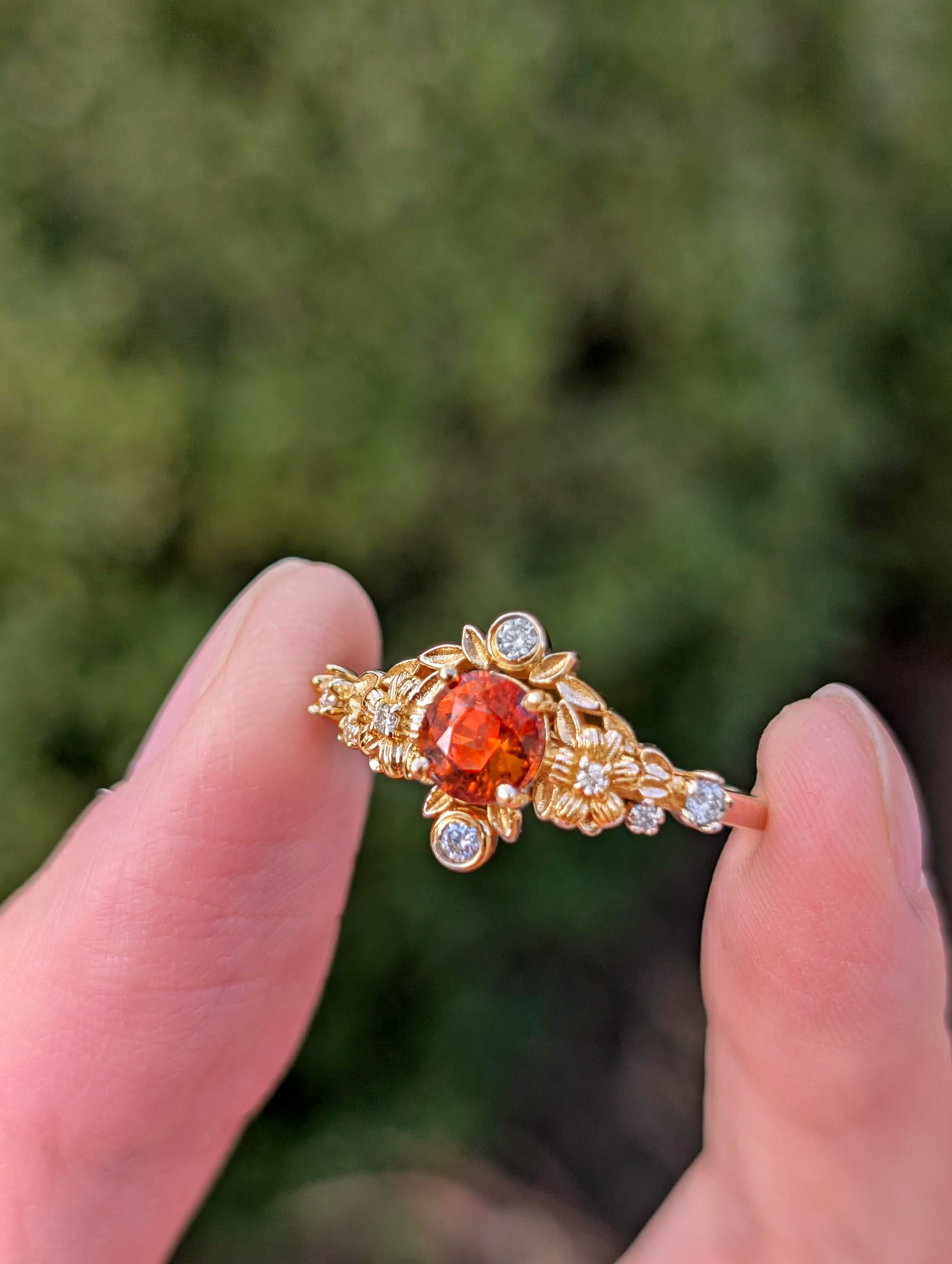 Eve's Garden Mandarine Garnet Engagement Ring, Mandarine Orange Garnet ring