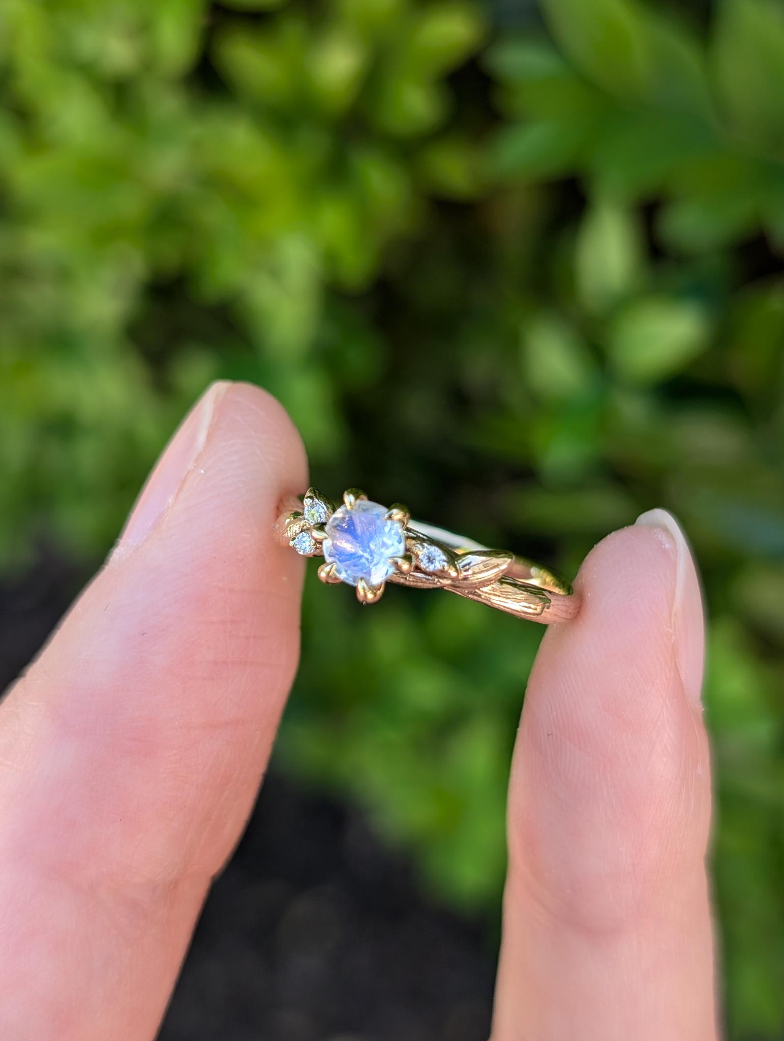 Fairy Blue Solid Gold Moonstone Engagement Ring