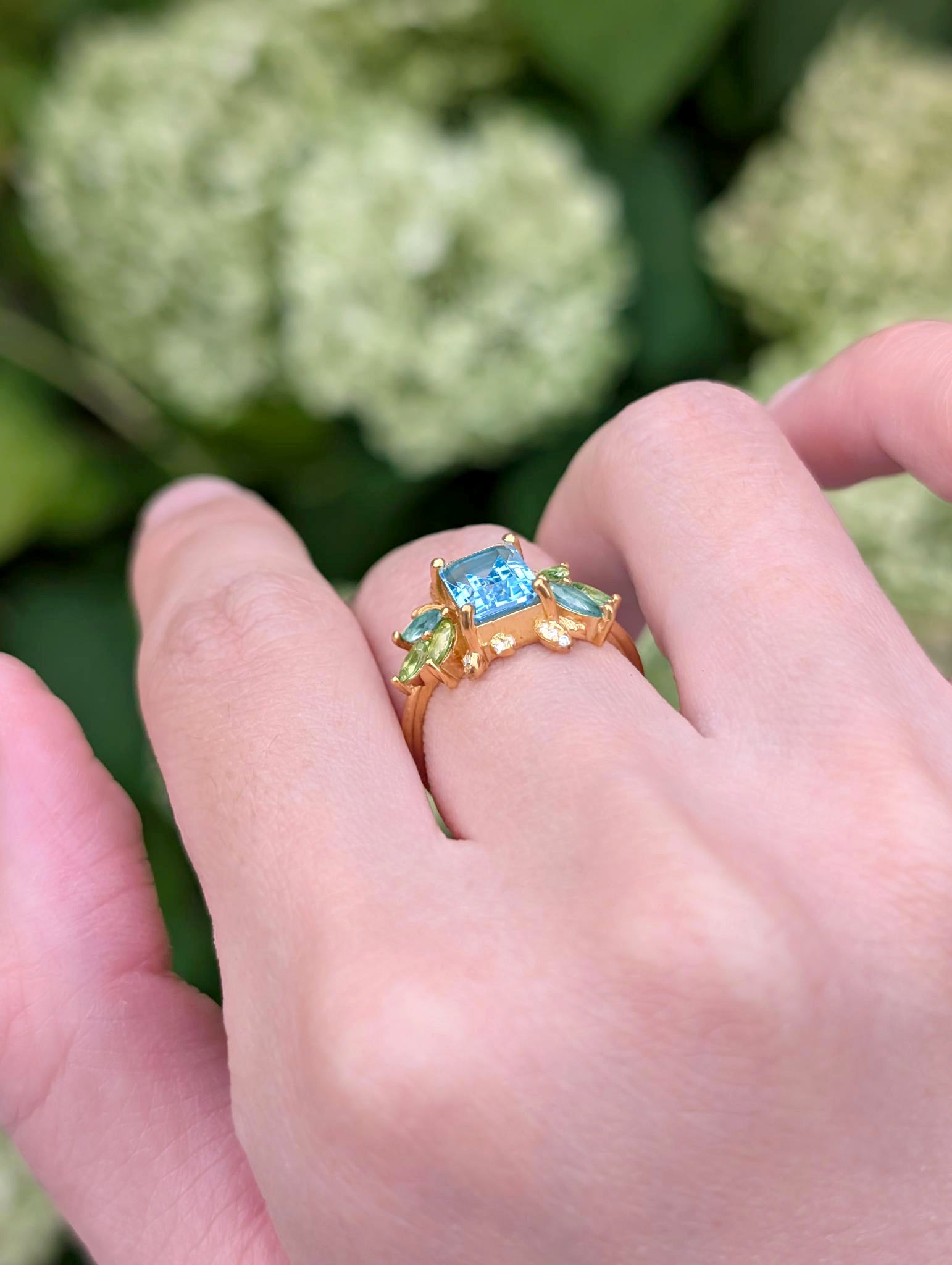 Blooming Birthstone Ring, Blue Topaz Engagement Ring, Topaz Engagement ring