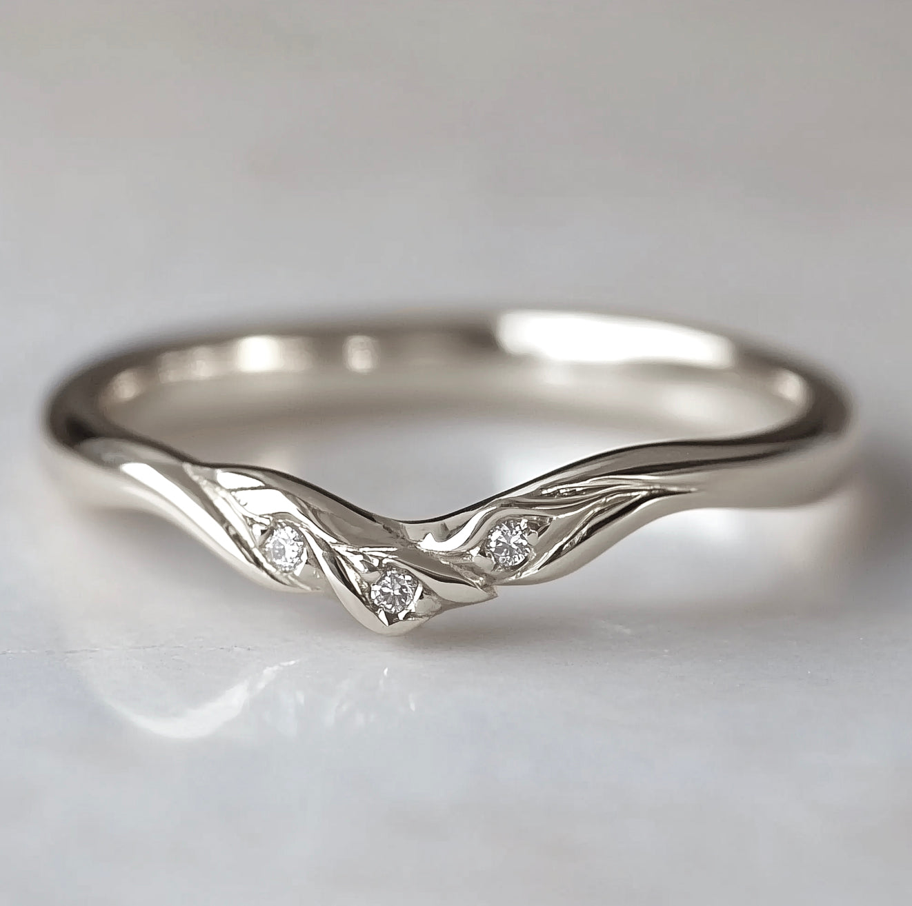 14k Gold Diamond Chevron Wedding band, Matching band