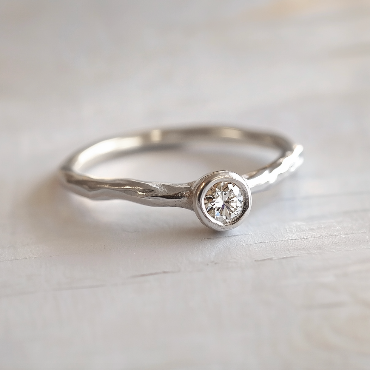Free formed Twig Diamond Engagement Ring in Solid Gold, Brilliant cut diamond Ring