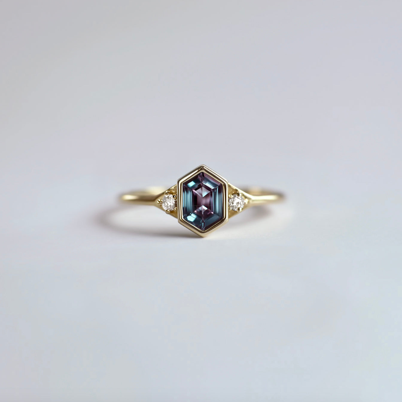 Simple Hexagon Alexandrite Engagement ring, 14k Gold Alexandrite Ring