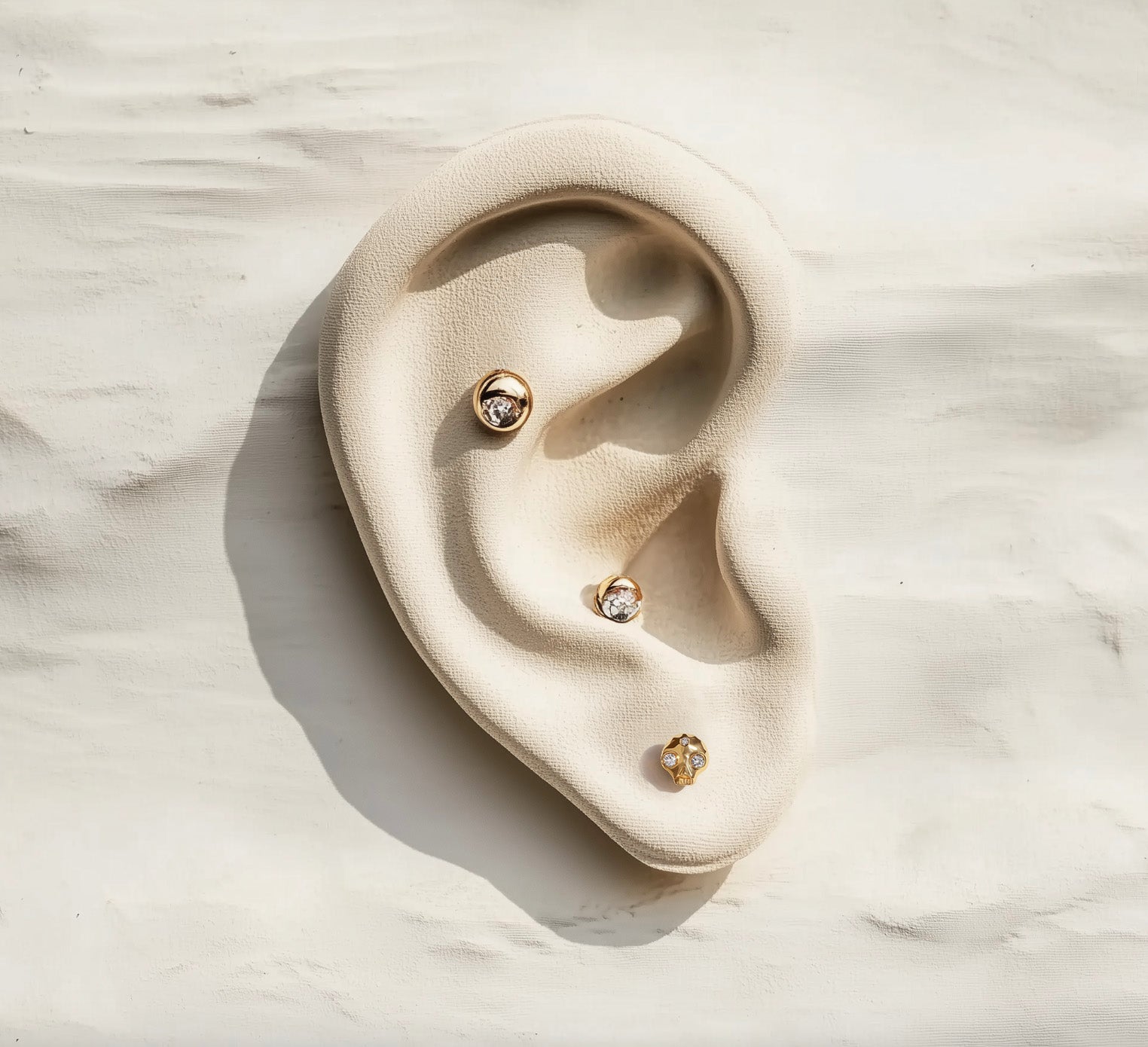 Skull Sprite Diamond Stud 14k Gold, Single Stud