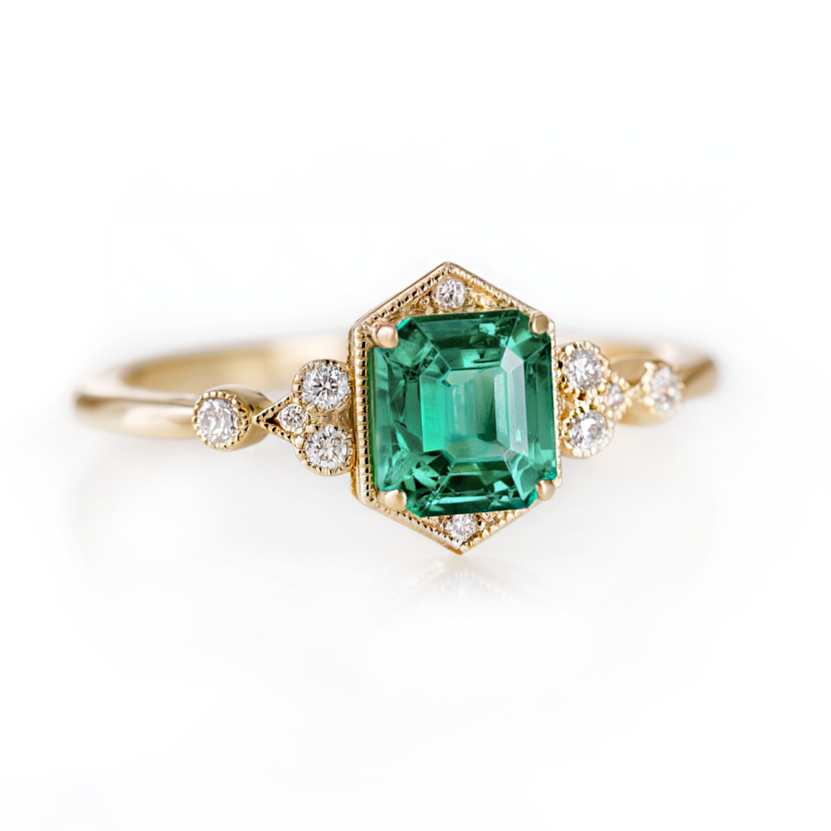 Dainty Emerald Engagement Ring, Yellow Gold Emerald Wedding Ring