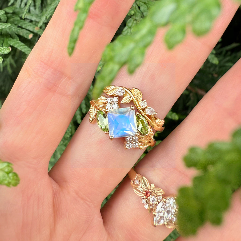 Lavinia 14k Gold Moonstone Engagement Ring, Solid Gold Moonstone Ring