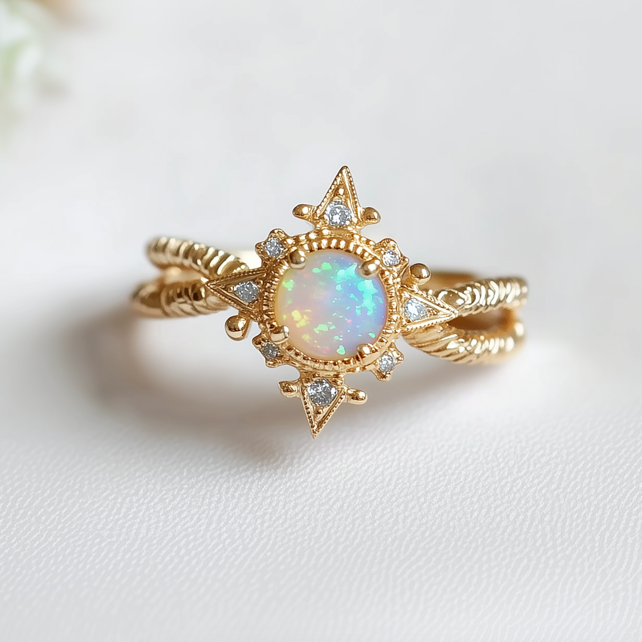 Coralia Opal Engagement Ring, Opal Wedding ring