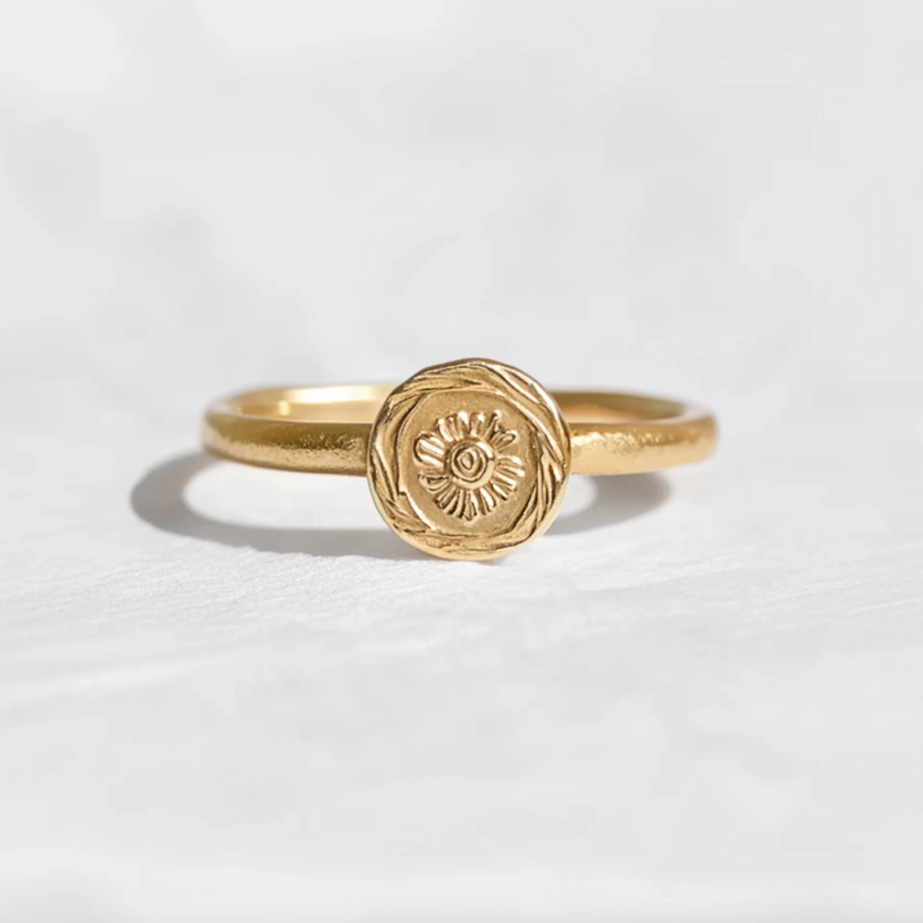 Sunflower Stamp ring, Solid Gold Stamp Ring