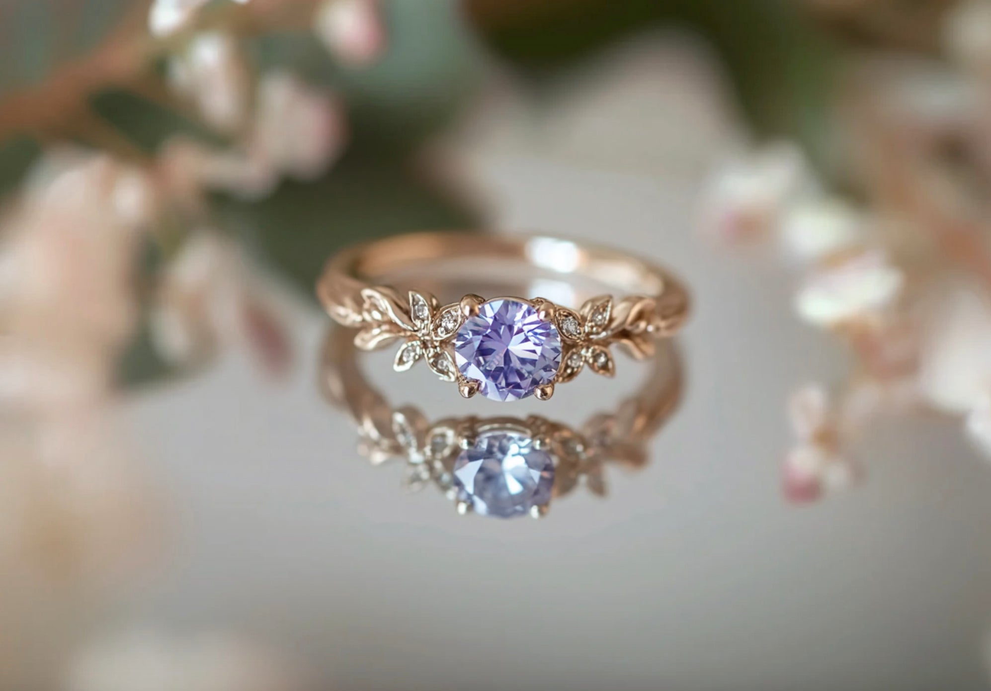 Amaranth Tanzanite Engagement Rings, 14k Gold Tanzanite Engagement Ring