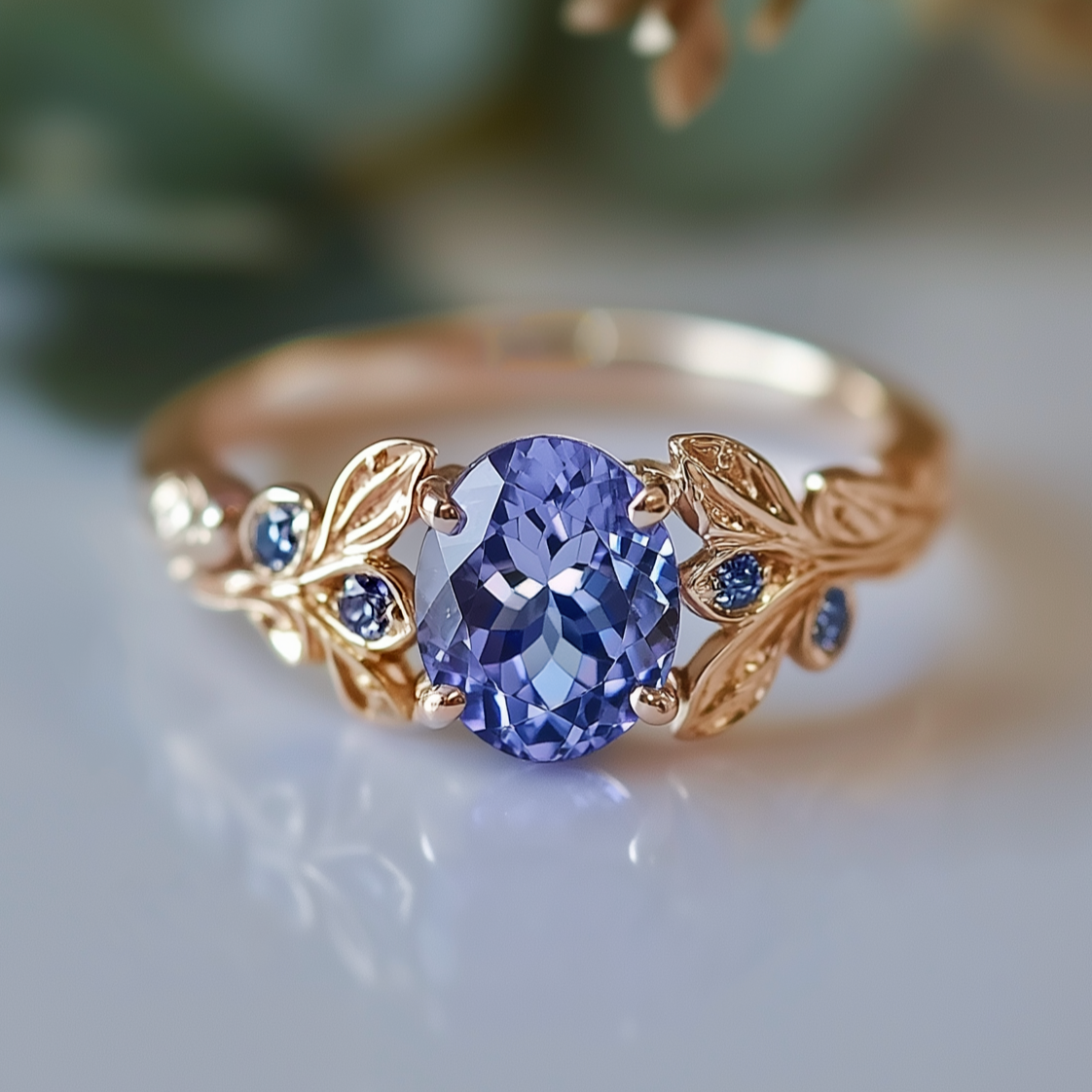 Minya Tanzanite and Sapphire Engagement Rings, 14k Gold Engagement Ring