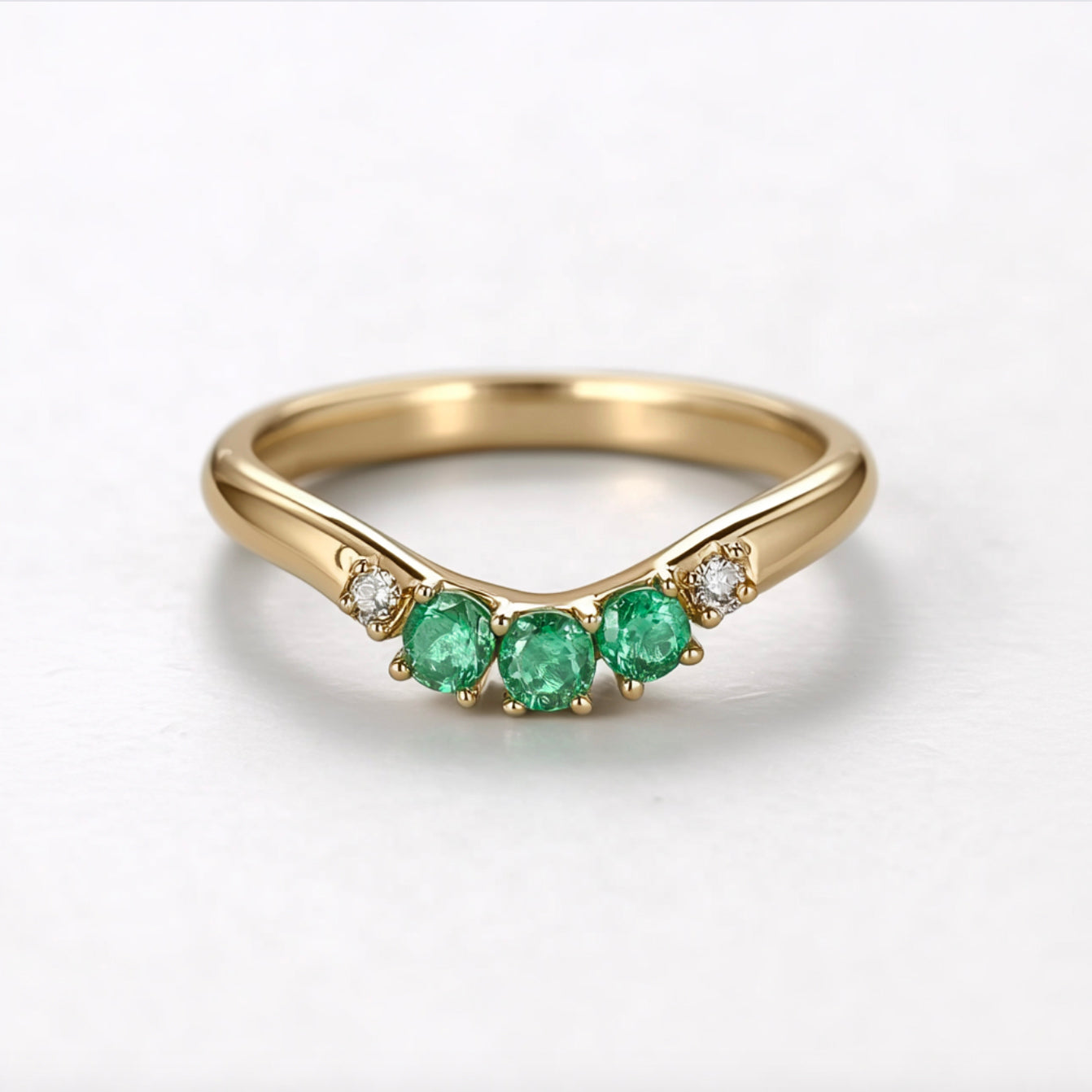 Emerald Wedding Band, Thick Gold Stacking Ring for Him & Her