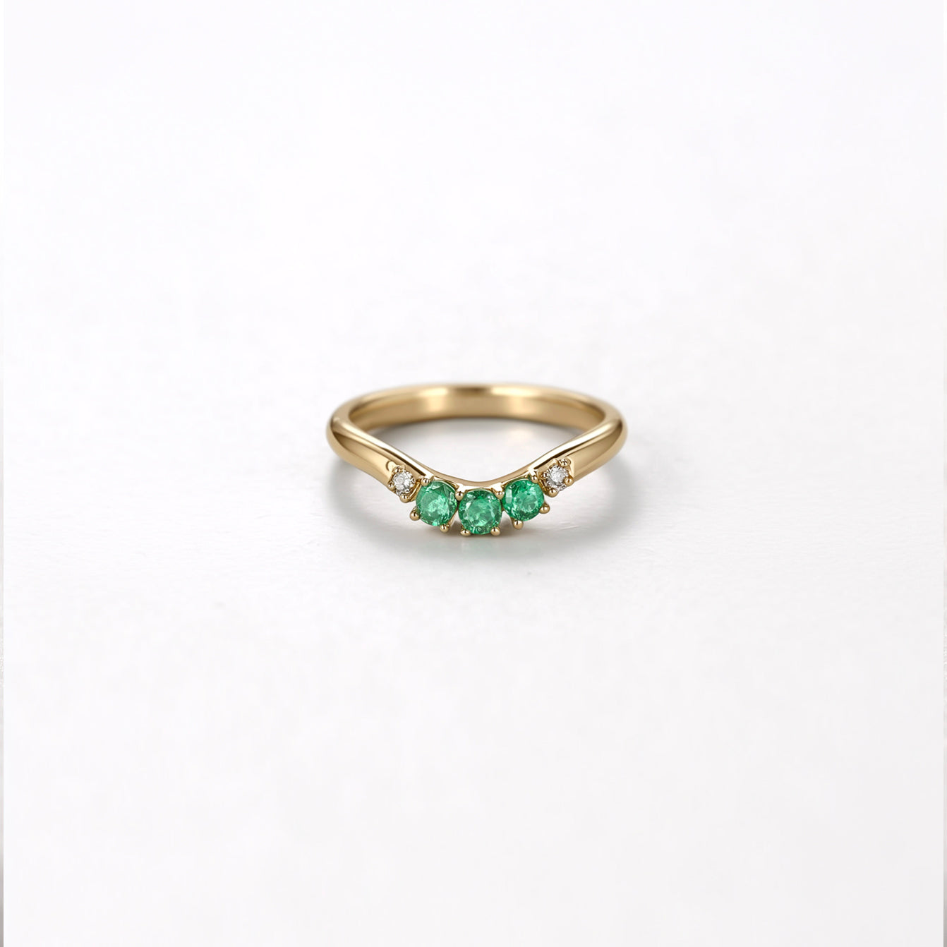 Emerald Wedding Band, Thick Gold Stacking Ring for Him & Her