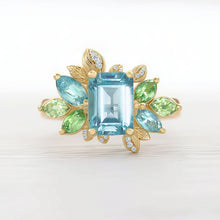 Load image into Gallery viewer, Blooming Birthstone Ring, Blue Topaz Engagement Ring, Topaz Engagement ring
